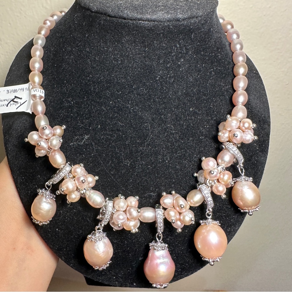 F1- Angel's Teardrops - Luxury Vintage Pink Natural Pearl Necklace and Pendants